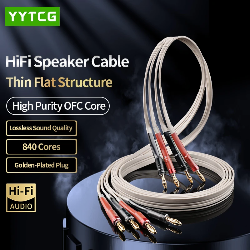 YYTCG 1 Paar weißes, flaches Lautsprecherkabel, vergoldeter Bananenstecker, Audiokabel für Surround-Sound-Heimkino