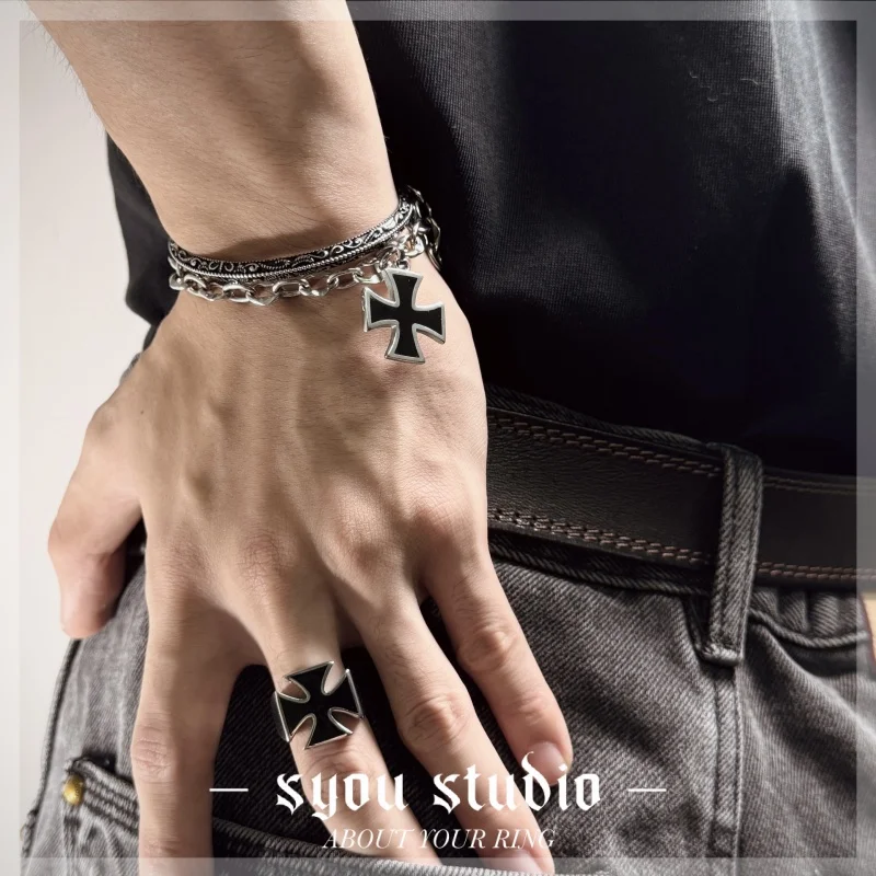 Classic Black Cross Stainless Steel Rings Geometric Biker Rock Punk Mens Gift Fashion Ring Band Jewelry Metal Unique Wholesale