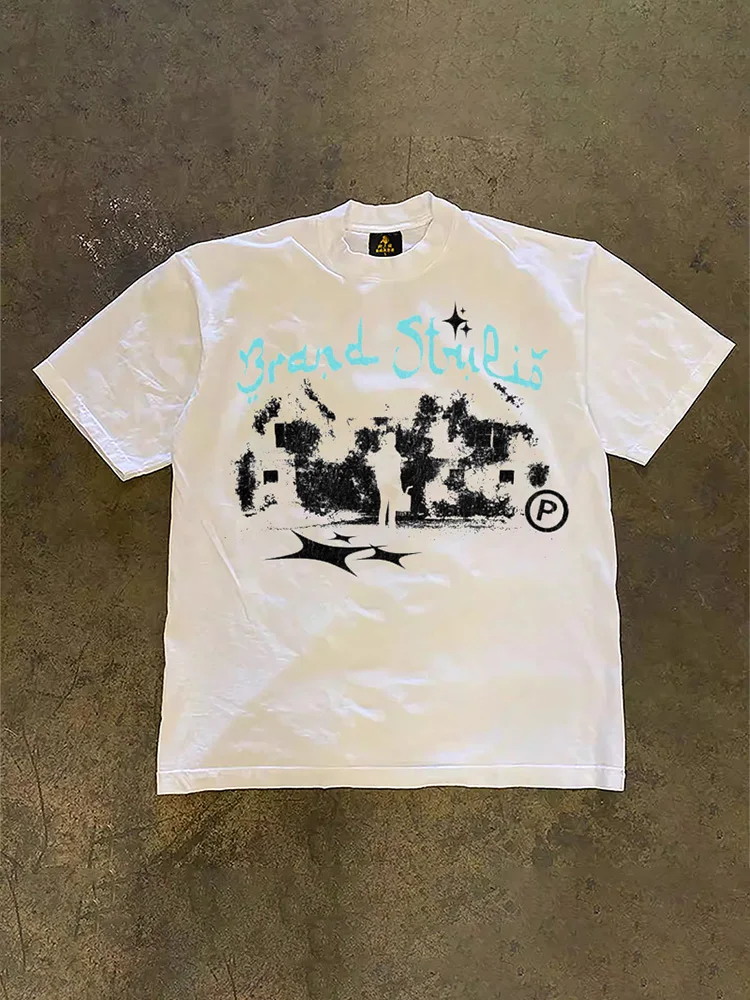 Loose Fit Cotton T-Shirt Short Sleeve Double Thread Men's Women's Casual Printed Tee Summer Sweat Absorbent UPUPXIA Brand