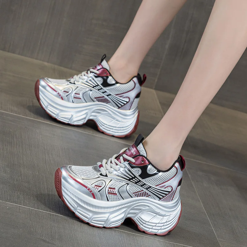 8cm Hidden Height Increasing Platform Sneakers Women Breathable Mesh Chunky Shoes Fashion Elevator Casual Walking Sports Shoes view 4