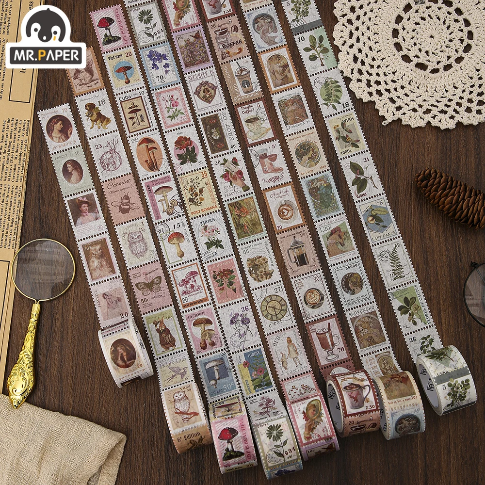 

Mr.paper 8 Retro Post Office Die-cut Paper Tape Creative Stamp Tearable Hand Account Material and Paper Tape Decorative Tape