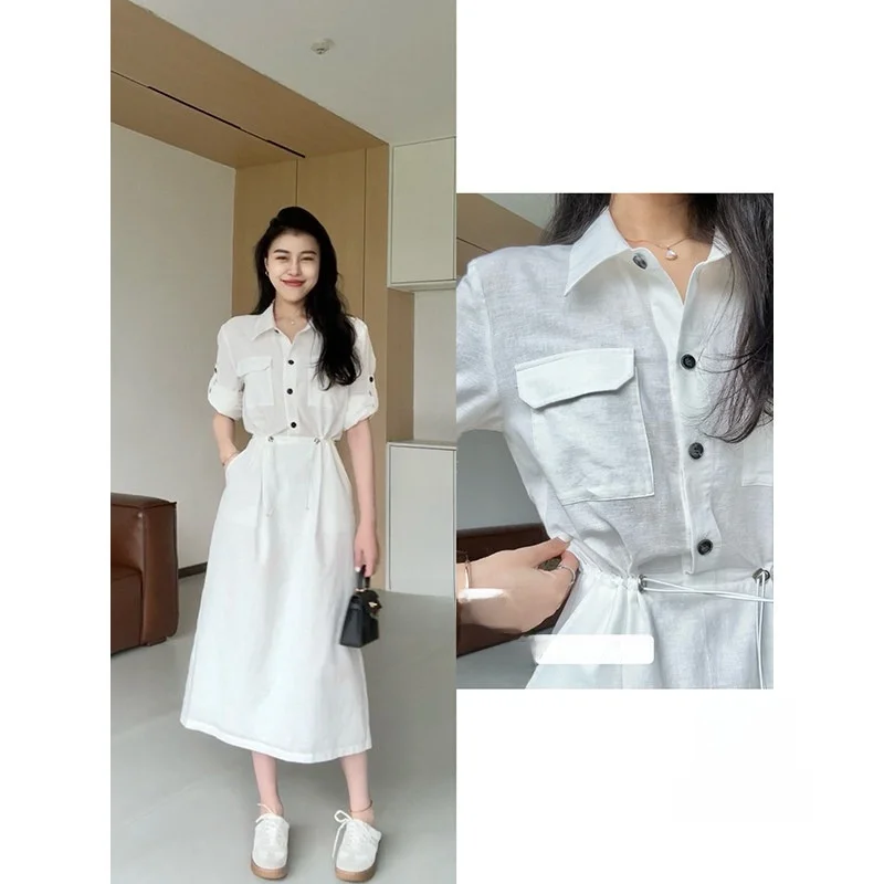 

Zhang a Xing Summer Dr Casual Loose High Waist Waist-Cinching Commute Daily Dr Comfortable Adjustable Waist Design