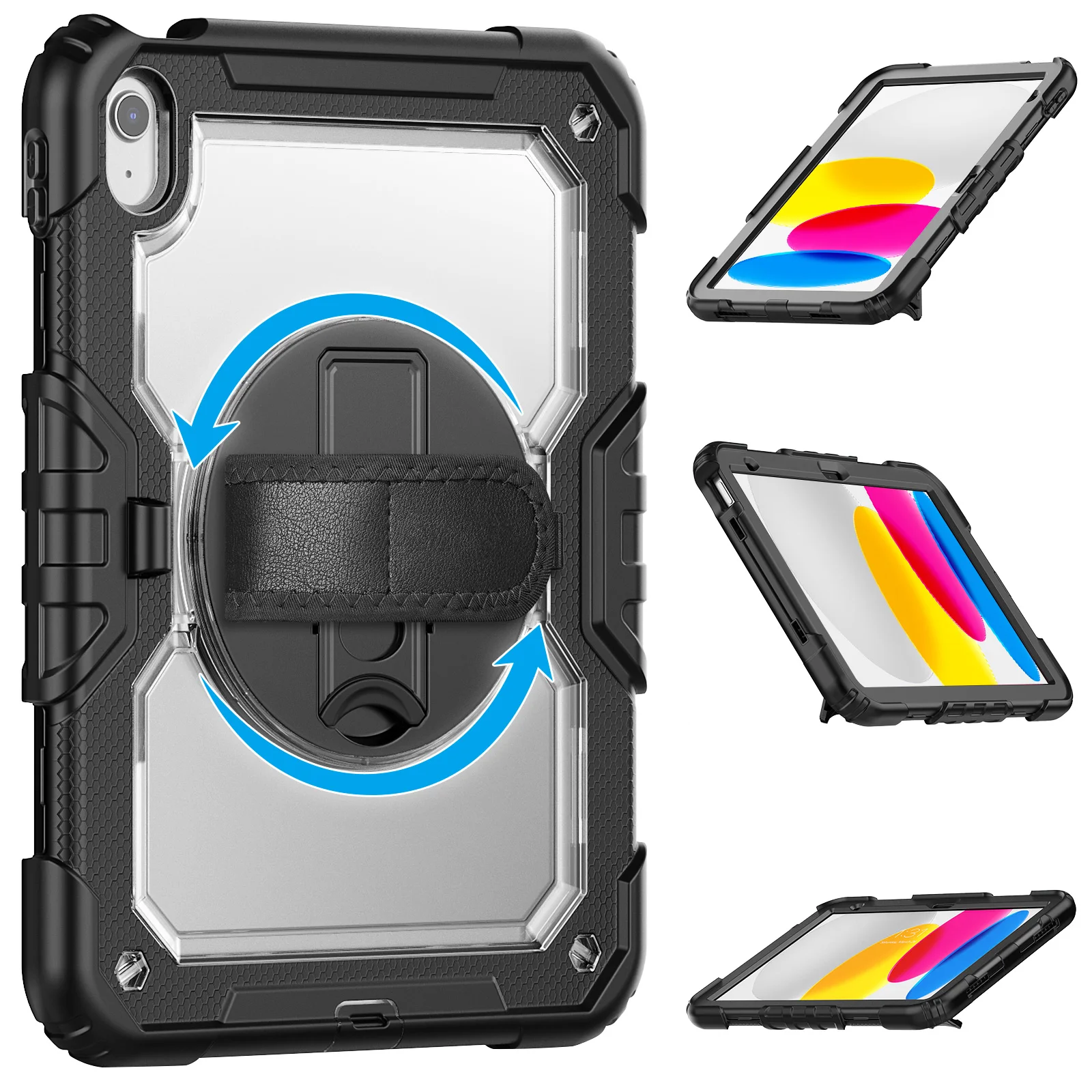 

С защитной пленкой для экрана, универсальный сверхпрочный чехол для iPad A16 2025 11 дюймов, 11-го 10,9, 2022, 10-го поколения, вращающийся на 360 градусов гибридный чехол-подставка