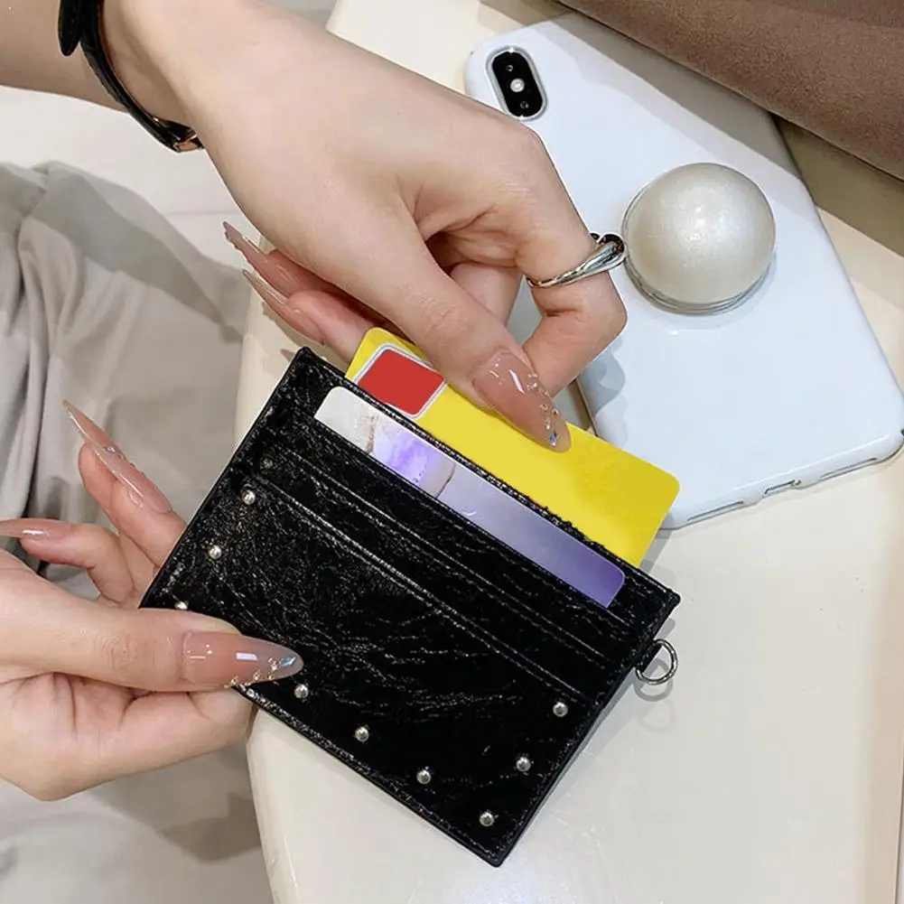 Ultra-thin Card Holder Exquisite Leather Wallet Solid Color Simple Mini Zero Pouch Multi Slot Card Bag For Women