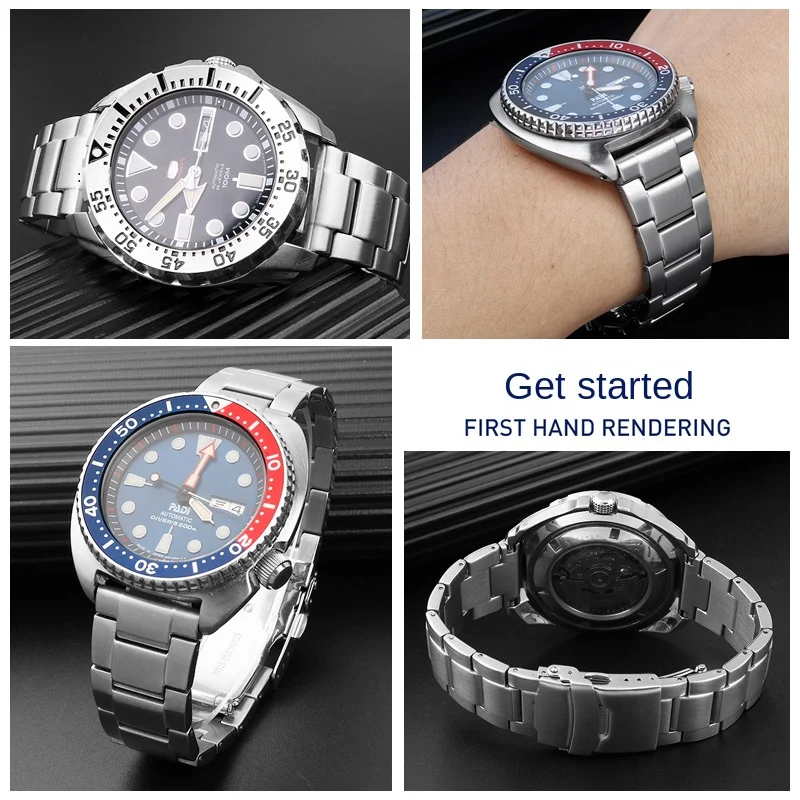 For Seiko Stainless steel Watch Strap Coke Ring Water Ghost Diving Canned Abalone Universal Precision Steel Men's WatchBand 22mm