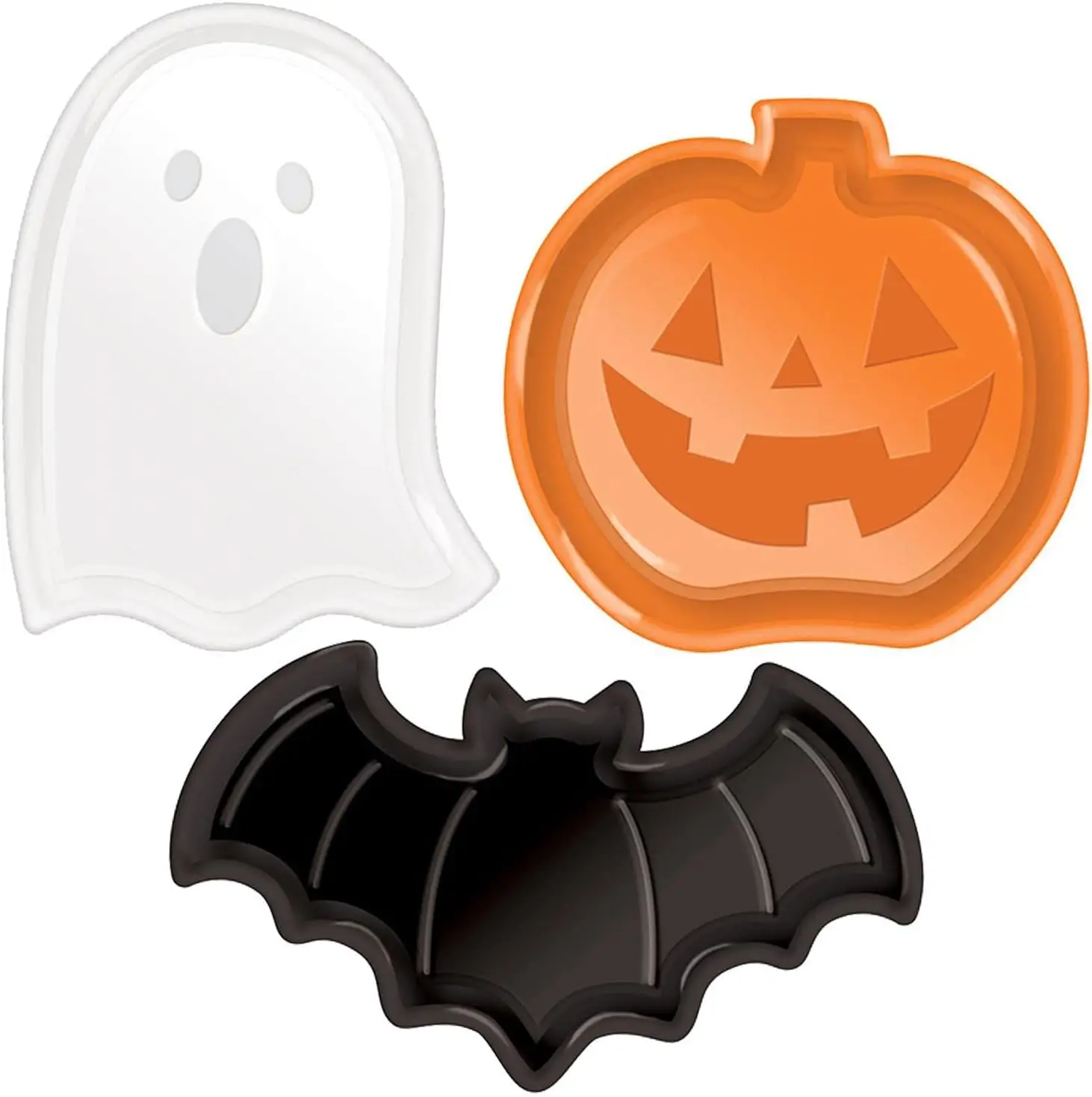 Reusable Halloween Plates Set Pumpkin Ghost Bat Serving Trays Food Grade Plastic for Snack Candy Dessert Party view 5