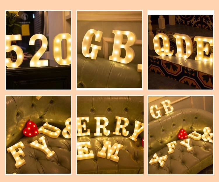 Decorative Letters Alphabet Letter LED Lights Luminous Number Lamp Night Light Wedding Proposal Party Baby Bedroom Decoration