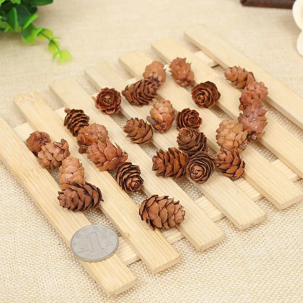 100 Pcs Fine Quality Wooden Pine Cone Xmas Decor Assorted Color Home Office Store Decorative Mini Pine Cone