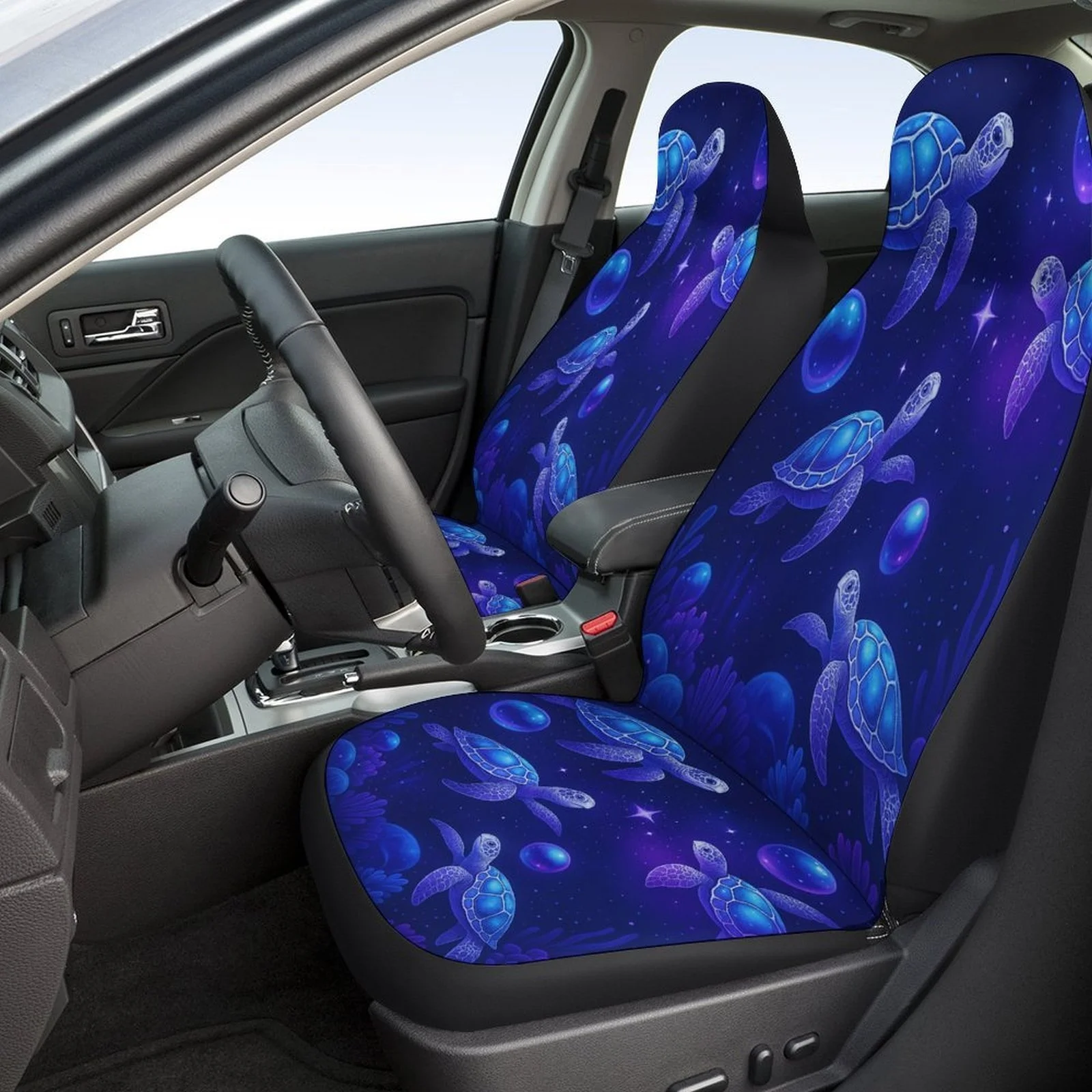 Turtle Dream Ocean Designed Car Seat Cover Set For Most Cars, Fashionable Novelty Car Seat Protector Covers Full Set, Universal
