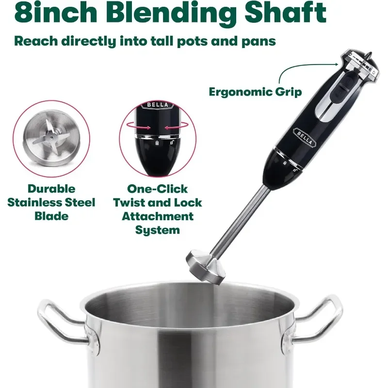 BELLA Immersion Blender with Accessories with Dishwasher-safe Beater and Blending Attachment for Food Preparation