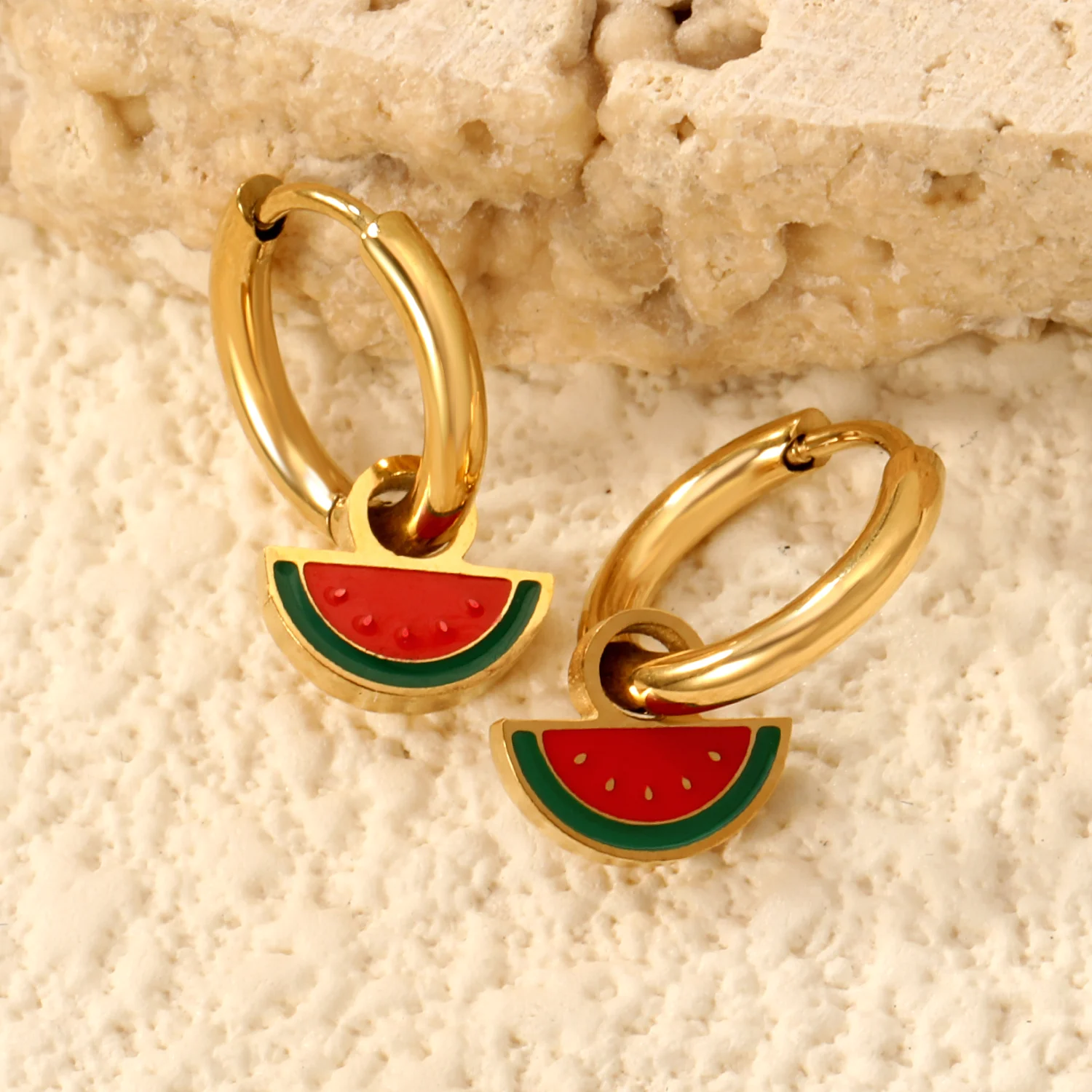 ASONSTEEL Hot Sales Cute Watermelon Fruit Drop Earrings Gold Silver Color Piercing 316L Stainless Steel Waterproof Jewelry Gifts
