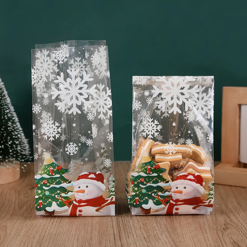 25/50pcs Snowman Cookie Baking Packaging Bags Candy Snack Gift Bag Xmas Tree Snowflake 2024 Christmas New Year Party Decorations