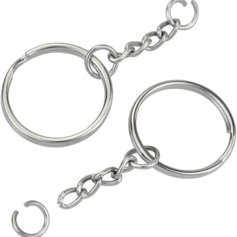 100Pcs open metal keychain, silver metal piece with chain and jumping ring, with open ring and DIY jewelry pocket
