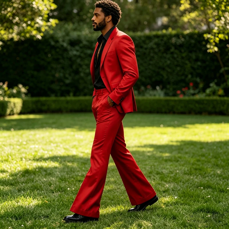 Luxury Men's Satin Suit 2 Piece Notch Lapel 2 Button Blazer Shiny Wide Leg Flared Pants Set Formal Tuxedo For Prom Wedding Party - view 4