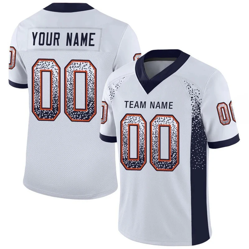 

White Color Drift Fashion Football T Shirts For Men Custom Name Team Name Number V Neck Rugby T Shirts Loose Breathable Tops
