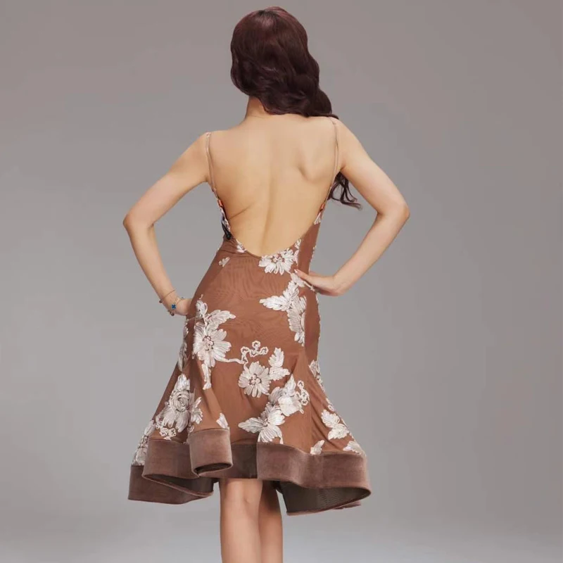 Fashion Women Latin Dance Competition Costume Adults Samba Rumba Latin Dance Dress Female Performance Dancing Dresses SL13016