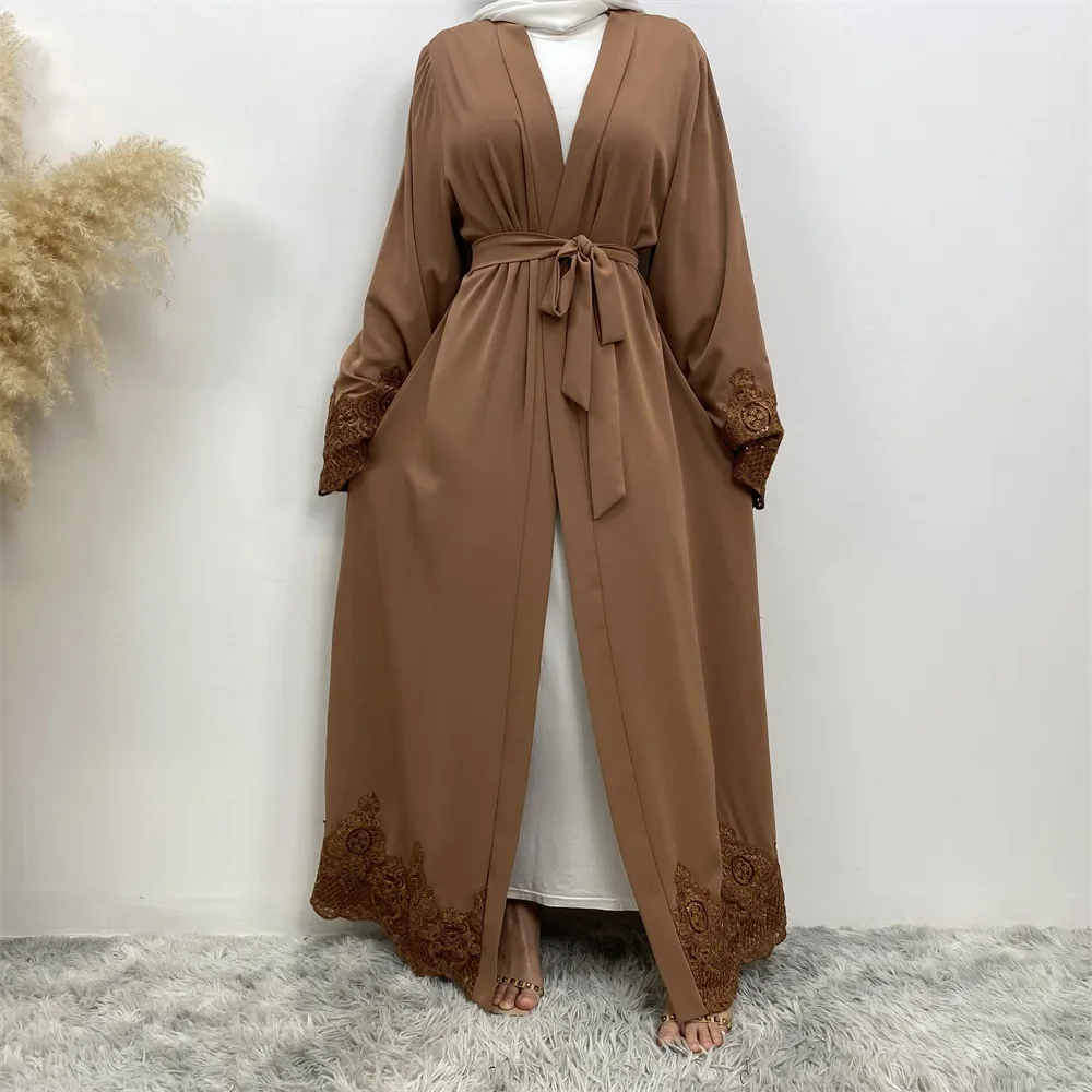 Nuevas mujeres musulmanas cárdigan abierto Abaya Kimono encaje bordado Abayas largo Maxi vestido Turquía árabe Kaftan Dubai vestidos Eid Ramadán