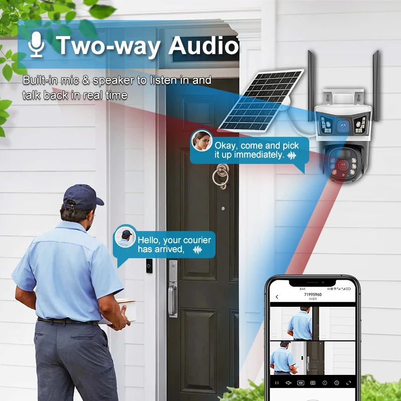 Dual Lens 12MP Solar PTZ Camera Outdoor 6K 4G SIM Card Low Power Battery IP Camera PIR Human Detection CCTV Security Waterproof