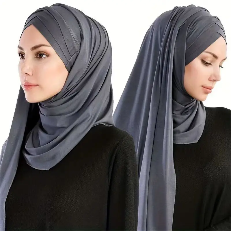 Muçulmano hijab lenços para as mulheres, 100% algodão, Presewn Jersey, xale, turbante, 2024