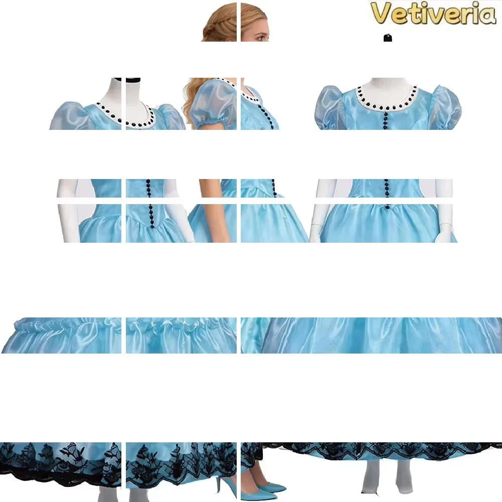 

Women Alice Cosplay Blue Dress Costume Movie Wonderland Roleplay Disguise Outfits Halloween Carnival Party Clothing Disfraz Suit