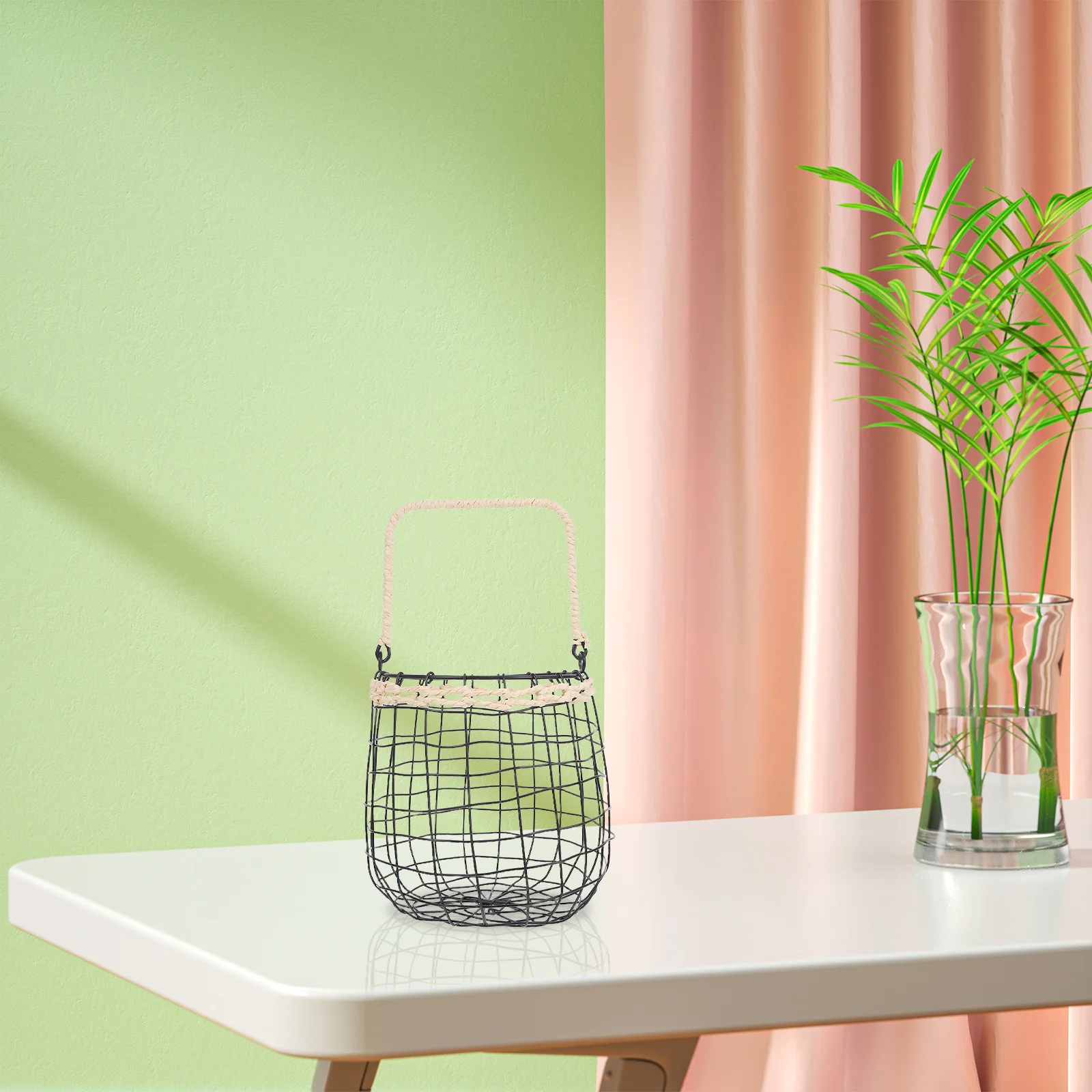 

1pc Iron Wire Garden Hanging Basket Multifunctional Fruit Storage Organizer For Kitchen Balcony Decor Tabletop Farmhouse Style