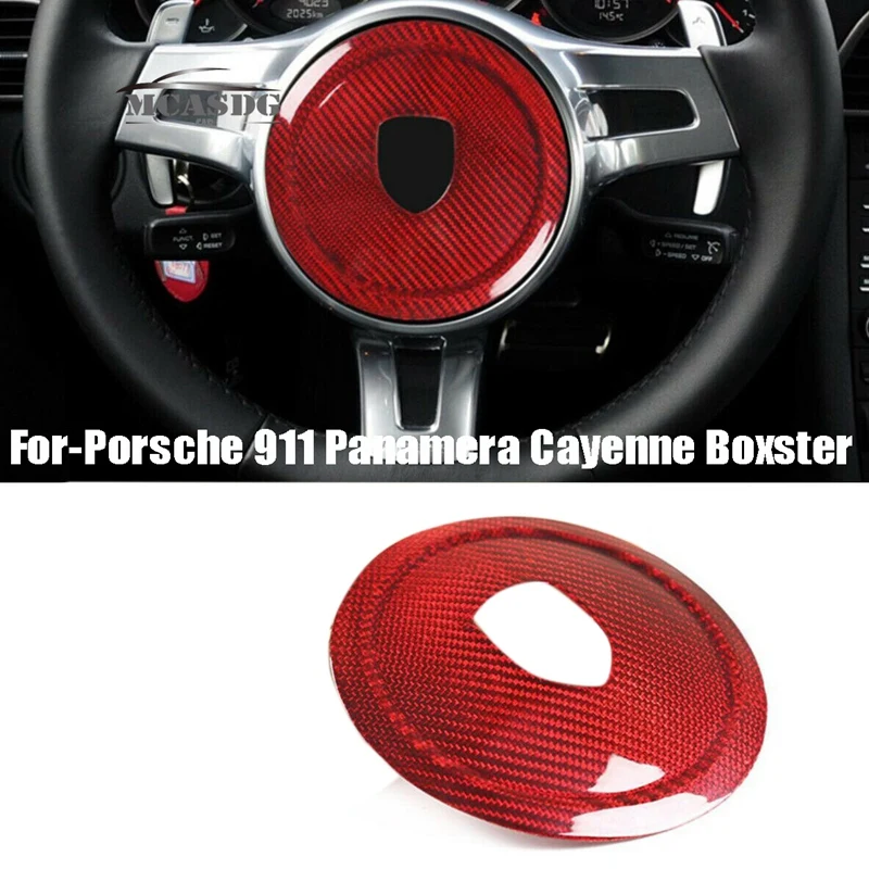 Carbon Fiber Steering Wheel Cover Trim Steering Wheel Logo Circle for-Porsche 911 Panamera Cayenne Boxster