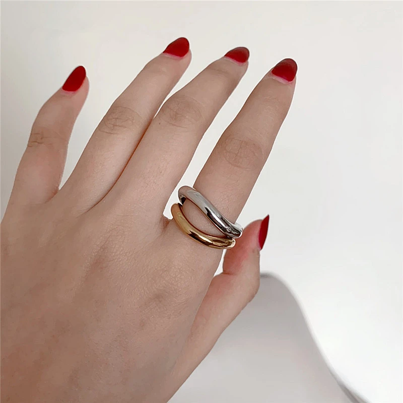 HUANZHI 2020 New Elegant Vintage Metallic Glossy Wavy Curve Irregular Profile Ring  For Women Girls Party Jewelry Gifts