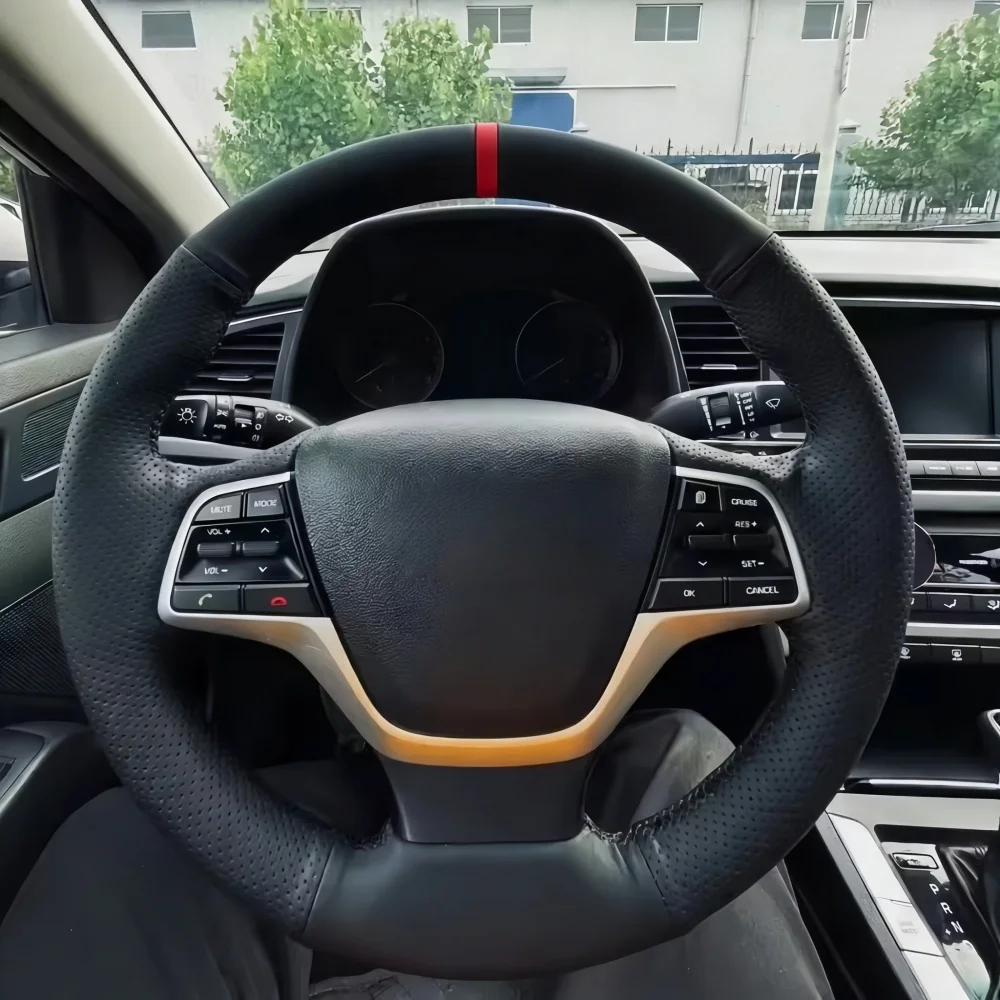 Handgenähter Lenkradbezug aus Mikrofaserleder für Hyundai Elantra 4, Solaris 2016 2017, Accent 2017 2018
