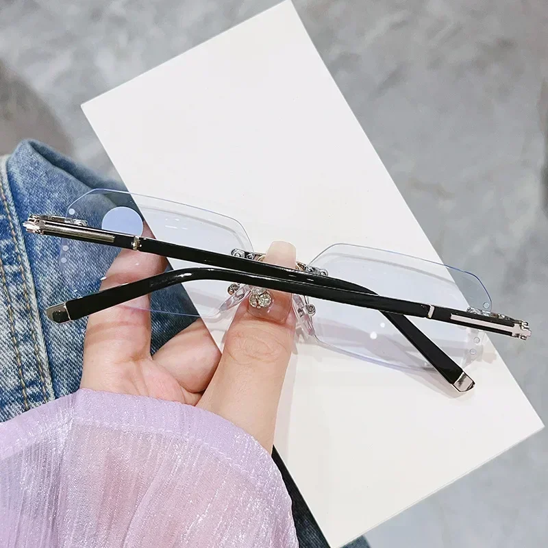 Diamond Cut Business Myopia Photochromic Glasses Rimless UV400 Men Women Luxury Eyeglasses Color Changing Diopters -1.0 To -4.0