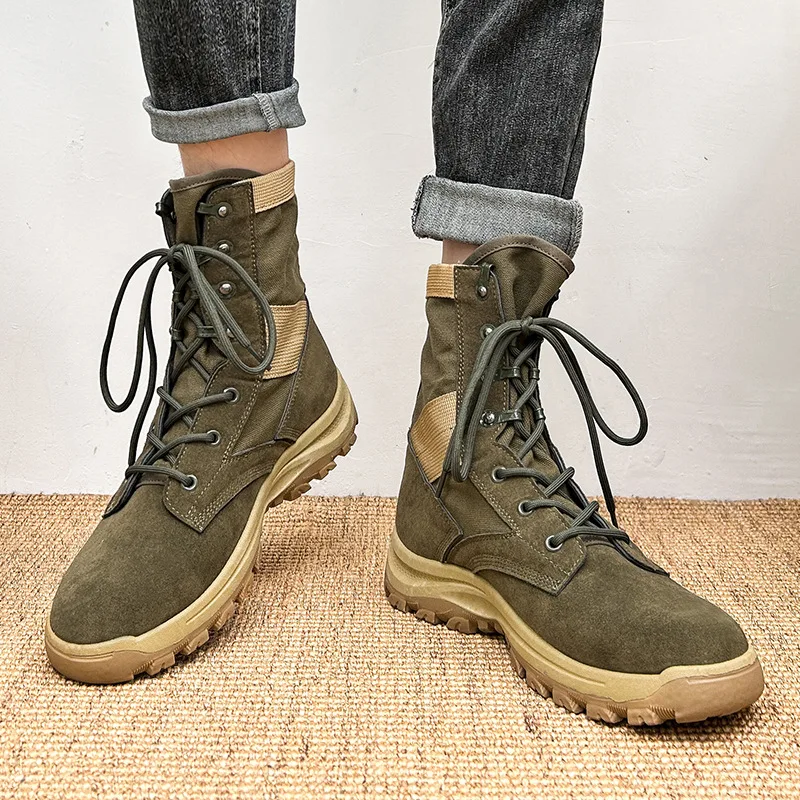 Outdoor Hiking Boots for Men Winter Ankle Boots Men New Canvas Shoes Lace-up Casual Boots Men Cow Suede High-top Tooling Shoes