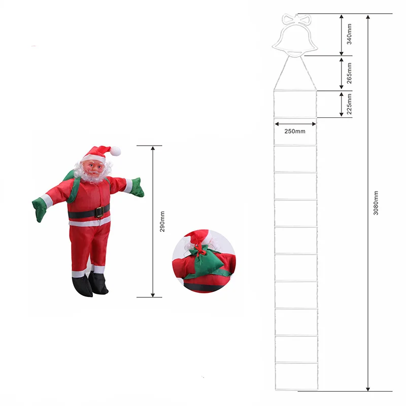 Lumière d'échelle d'escalade du Père Noël, décorations de Noël, lumière étanche pour intérieur, extérieur, décor de Noël, 2024, 3m, 2m