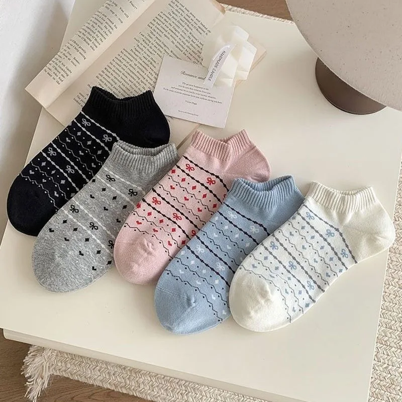 Dreamlikelin 5 Paare/Packung Damen-Sommer-Socken, dünn, atmungsaktiv, 2026, neue Vintage-Socken mit Blumenmuster und Schleife, unsichtbare Socken für Damen