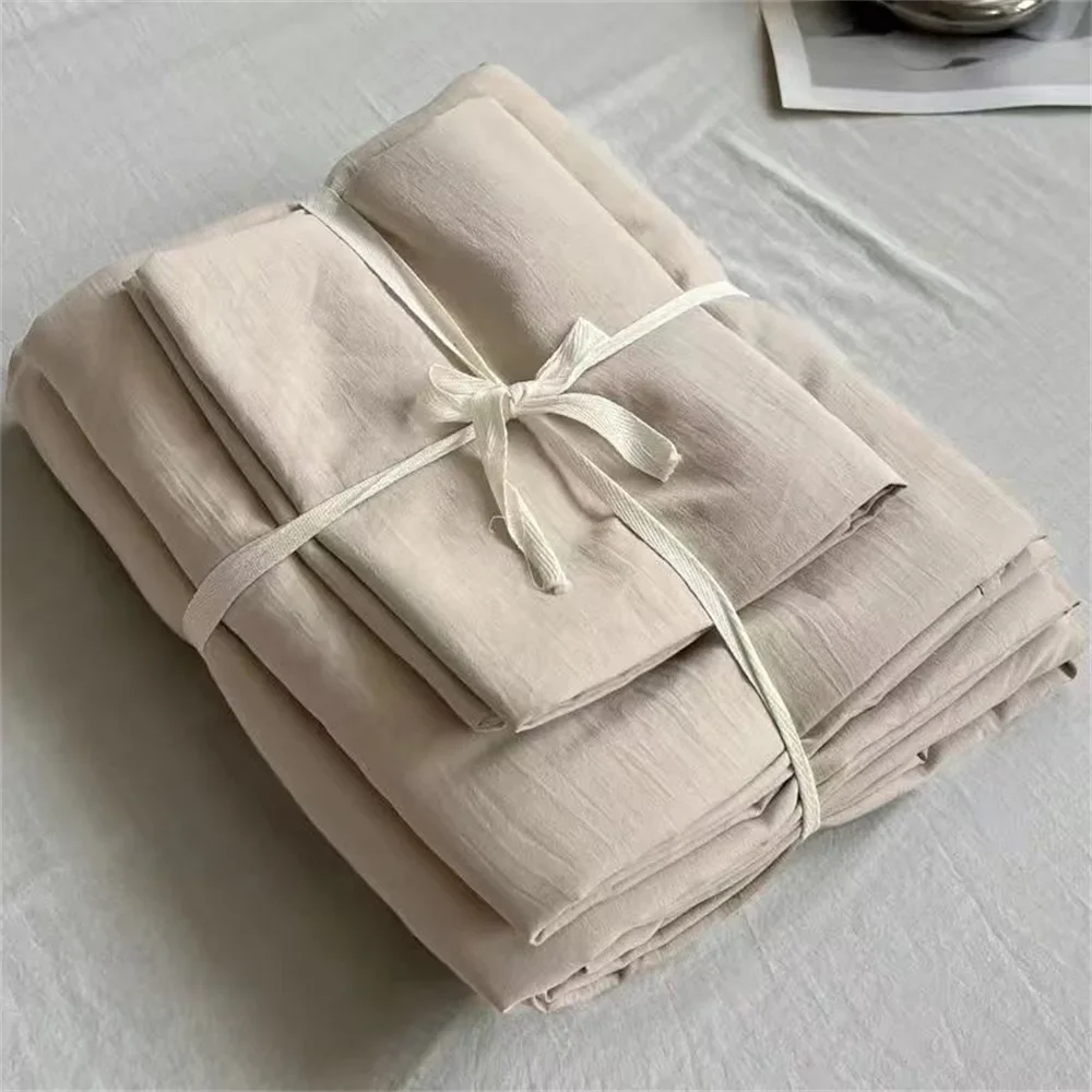 French Girls Pure Bedding Set Soft Washed Cotton Bed Sheet Quilt Cover Set Pillowcase Bed Linens Handmade Embroidery Bedding Set