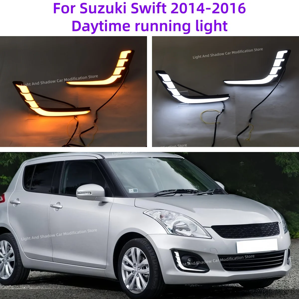 

For Suzuki Swift 2014-2016 Daytime running light Fog lamp Modification LED Flowing water Turn signal Decorative light Auto parts