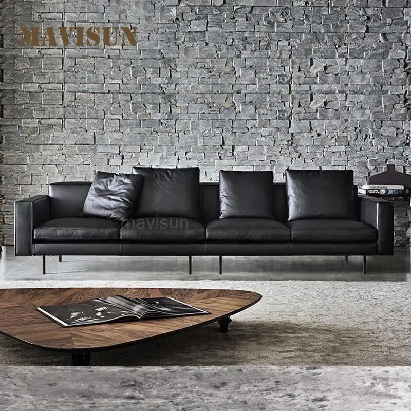 Light Luxury Nordic Leather Sofa Modern Small Apartment Living Room Simple Black Upholstered Sofa Sectional Lazy Home Furniture