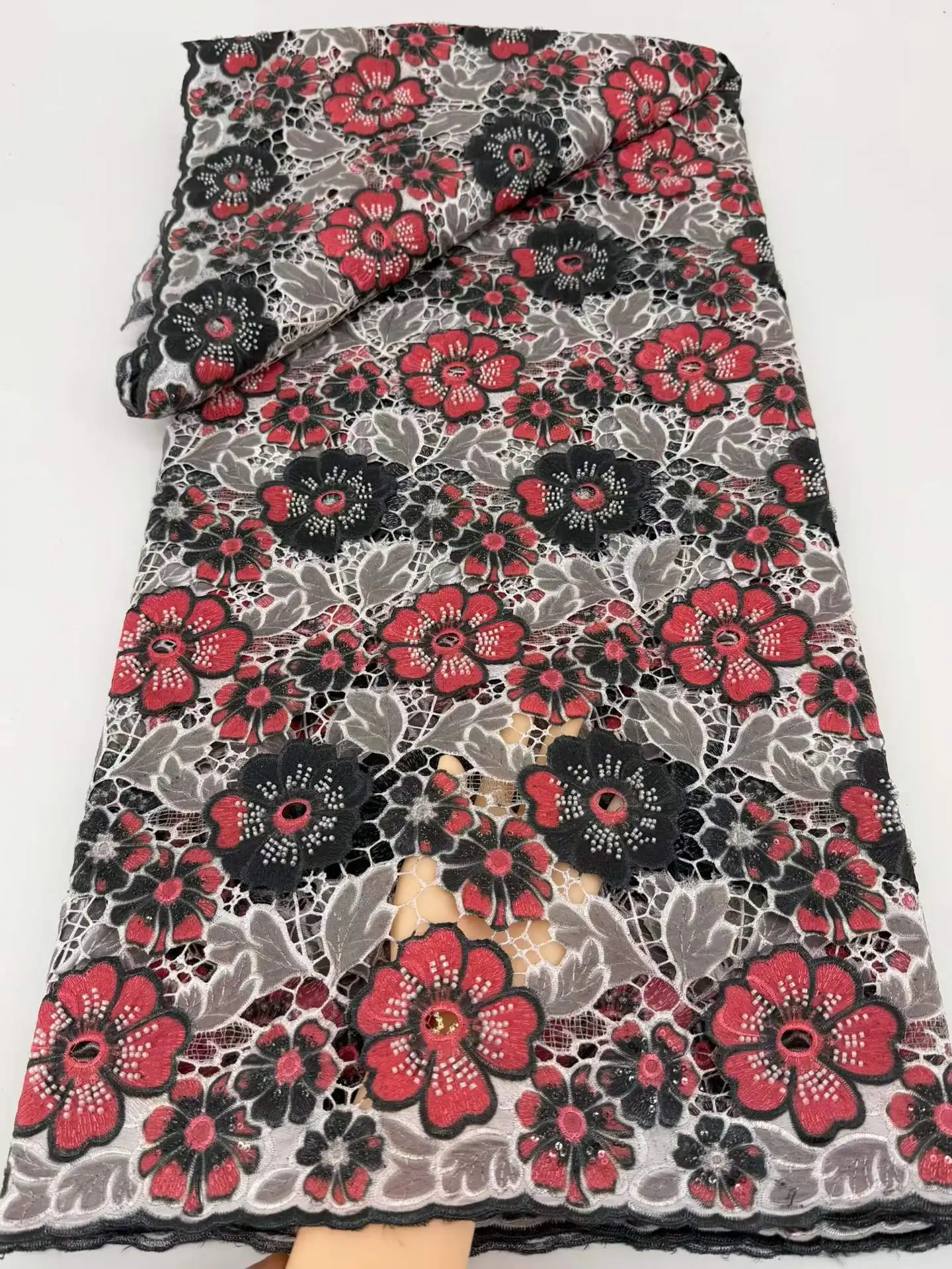Nigerian Guipure Cord Lace Fabric 2026 High-Quality African Embroidery Water-Soluble Lace for Women's Dress Sewing