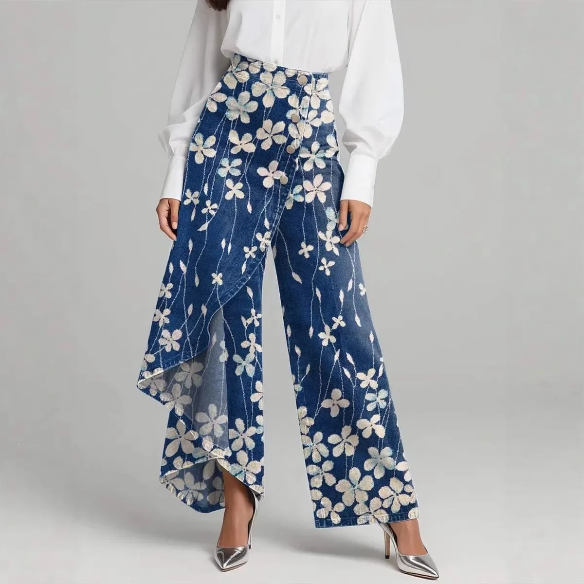 Printed Pants Digital Print Cut Elegant Commuter with Spring Mid Waist Commuter Style Regular Thickness Regular Fit Women Pants