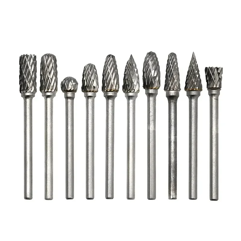 10pc Hard Alloy Rotary File 3*6 Double Grain Tungsten Steel Grind Head Electric Grind Mold Woodwork Grinding File Tool Set