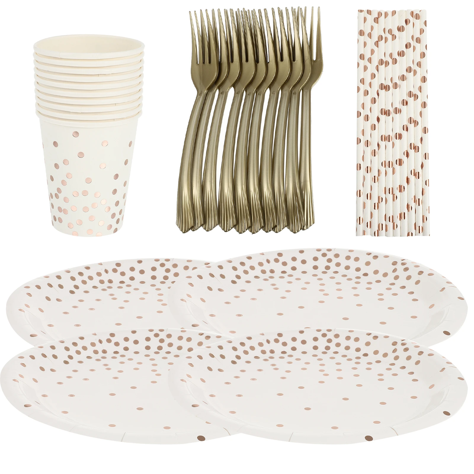 

1 set Paper Tableware Set Disposable Plates Cups Gold Dot Party Supplies Lightweight Stackable Birthday Wedding