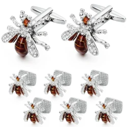 HAWSON Crystal Bee Cufflinks and Studs Set for Men,Tuxedo Luxury bee cufflinks man Gift for party