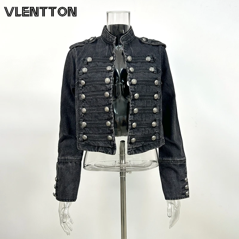 Women’s Vintage Double-Breasted Short Denim Jacket