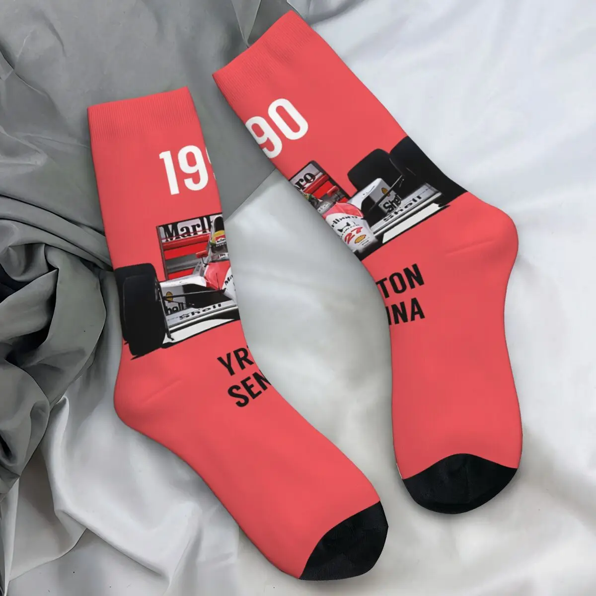 Men Socks Ayrton Senna 1990 Stockings Winter Funny Comfortable Socks Printed Running Anti Bacterial Socks