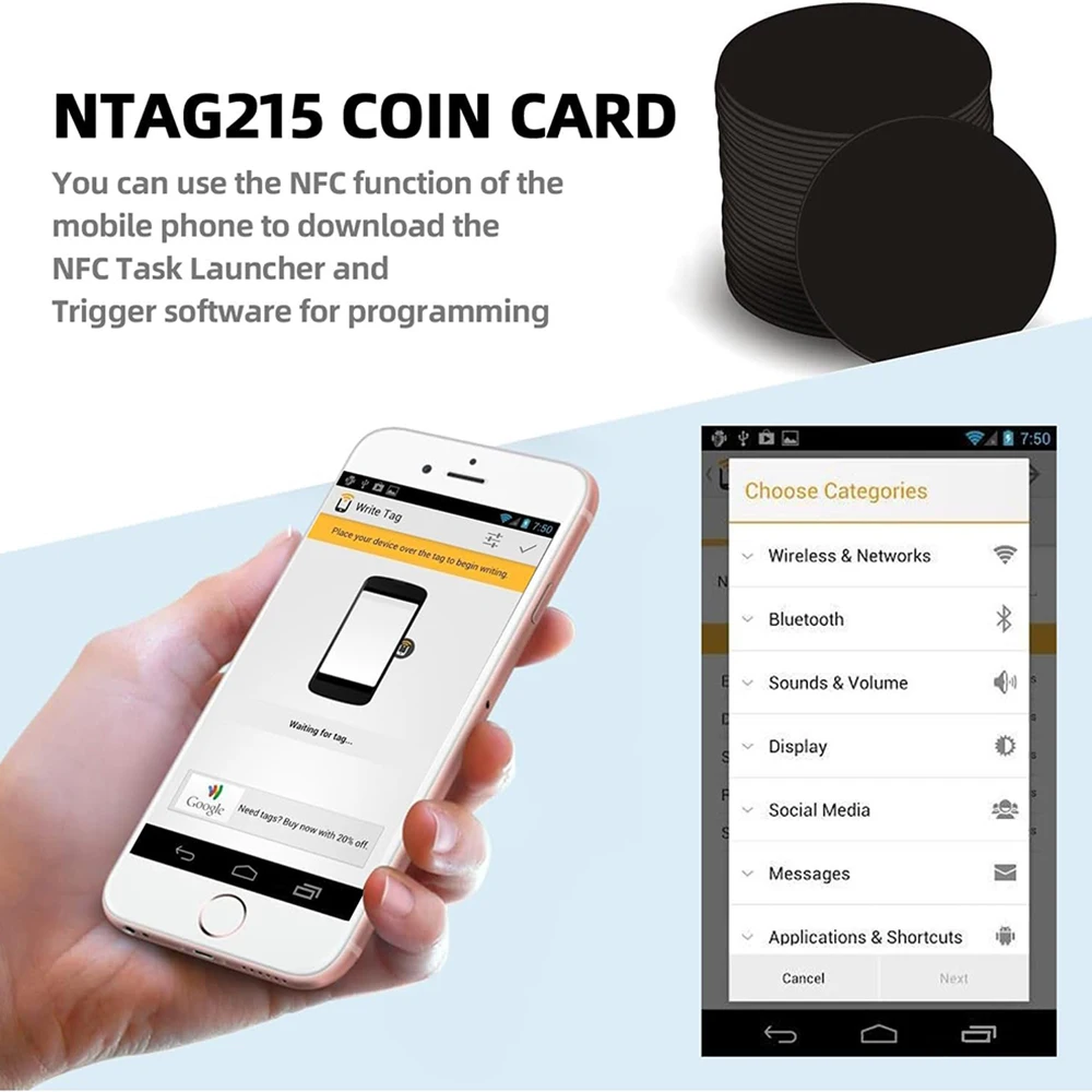 Tag programmabili da 504 byte con scheda a moneta rotonda NFC Ntag215, per telefoni e dispositivi NFC, compatibile con TagMO e Amiibo