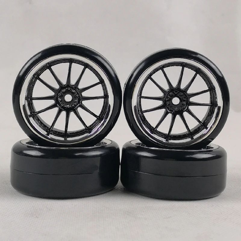 4pcs 3mm Offset 1/10 Scale Plastic Wheels Rims with Hard Plastic Smooth Tires Tyres RC Car Drift On Road Touring Model Hobby