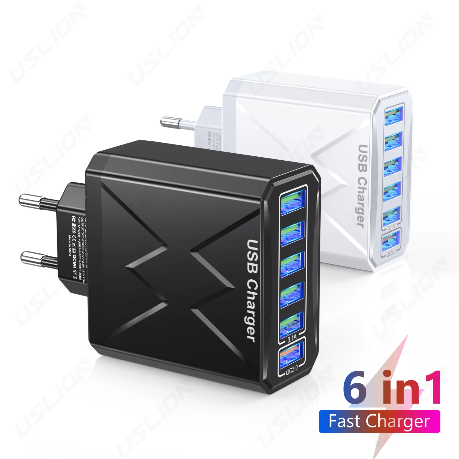 6 Ports USB Travel Charger 3.1A LED Fast Charge QC 3.0 Wall Charging For iPhone 14 Samsung Xiaomi Mobile Plug Charging Adapter