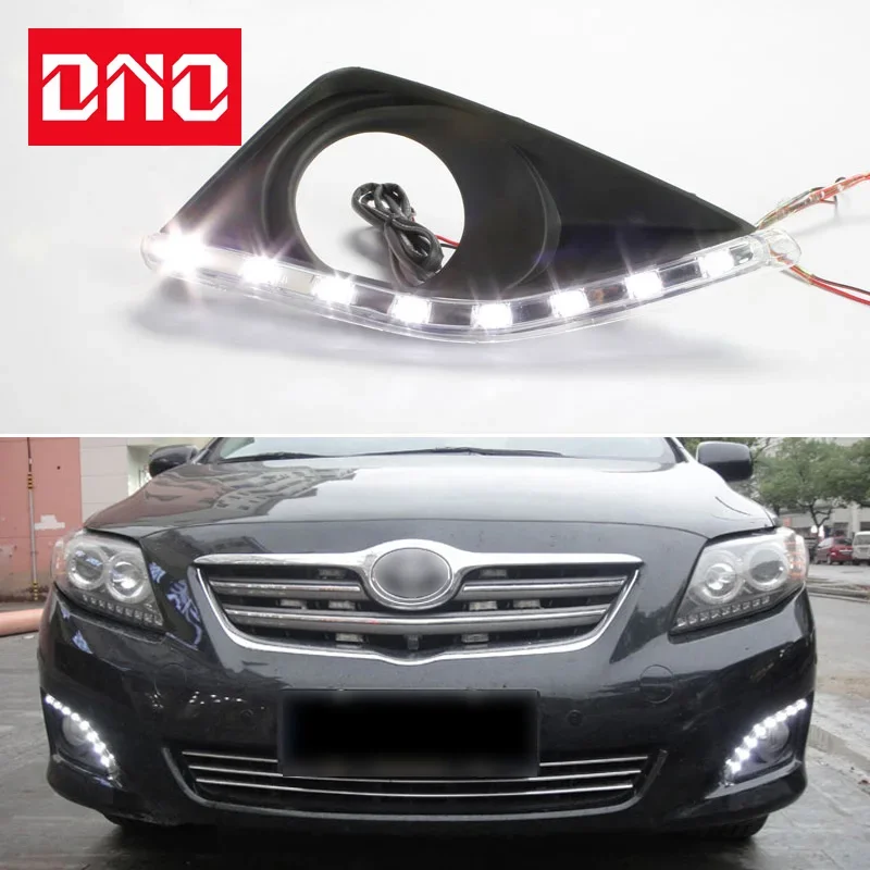 Car LED DRL 12V Daylights For Toyota Corolla 2007 - 2010 Yellow Turn Signal Daytime Running Headlamps Auto Driving Lamp Foglamps