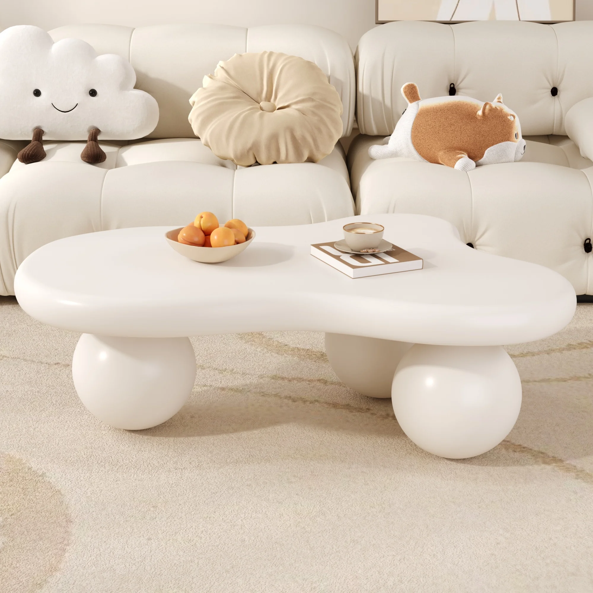 Mesa de centro estilo nube blanca, iluminación LED - 16 colores disponibles, mesa de centro, diseño en forma de nube, diseño de patas redondas, elemento decorativo moderno para sala de estar y habitación infantil
