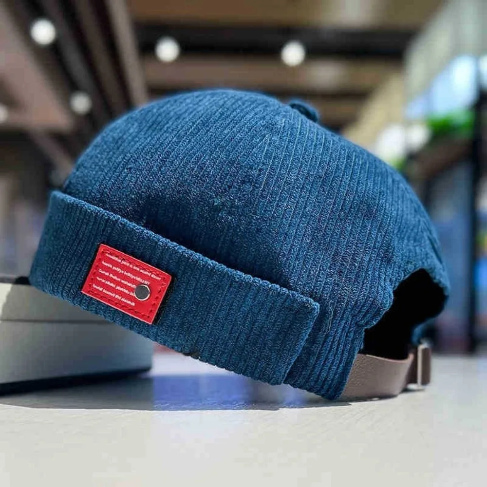 Corduroy Fabric Docker Beanie Brimless Design Retro Japanese Style Brimless Sailor Cap Unisex Style Casual Fit