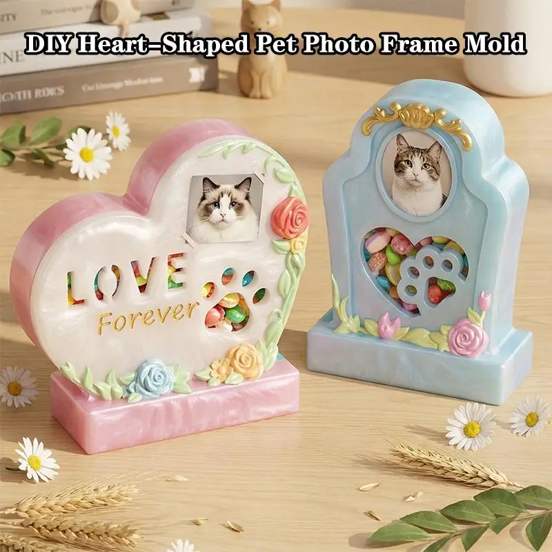 Epoxy Silicone Heart Shaped Mold for DIY Pet Photo Frame Cat Dog Memorial Keepsake Gift Handmade Resin Craft
