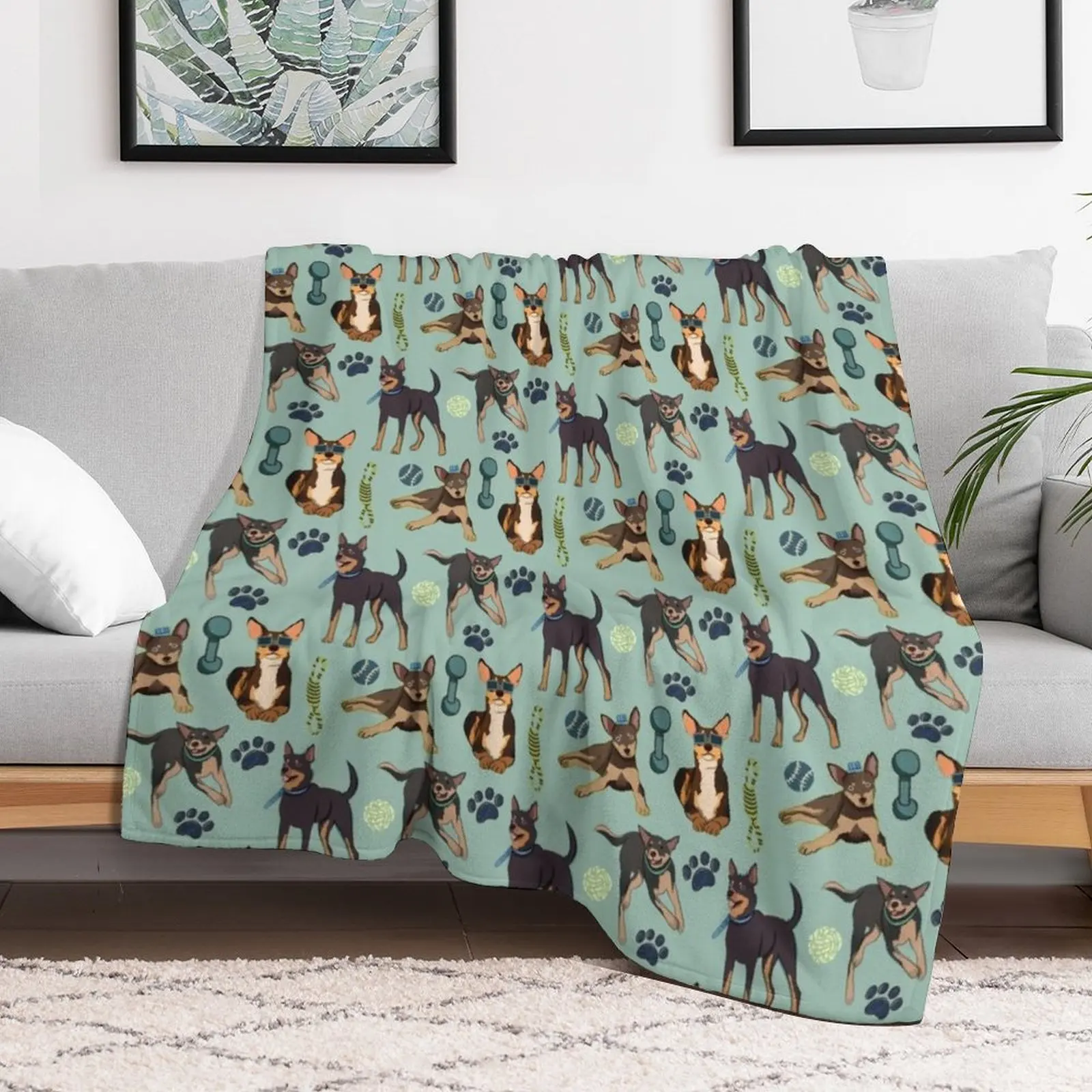 Australian Kelpie - Cute Tan and Black Dog Illustration Pattern Throw Blanket Multi Purpose Soft Warm Blanket for Home Travel